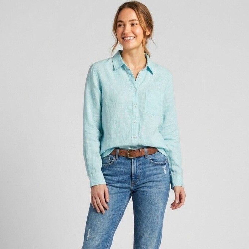 Susan Graver Button Up Shirt Blouse Small Linen Blend Long Sleeve Casual Travel